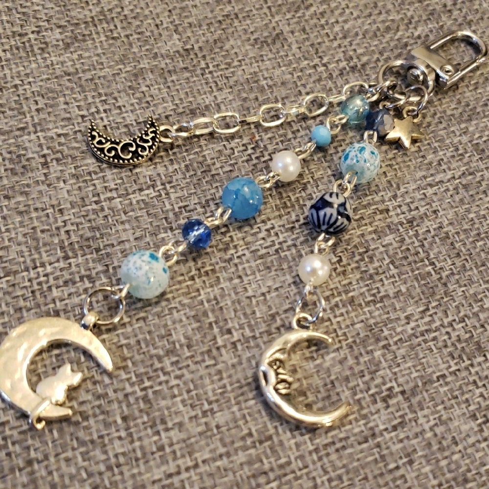 Silver and Blue Celestial Keychain Bag Charm - Picture 5 of 5
